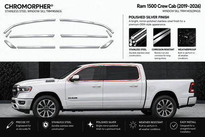 Ram 1500 Crew Cab (2019–2026) Stainless Steel Window Sill Trim Moldings