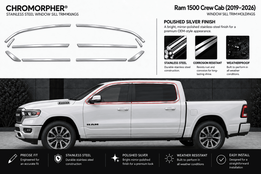 Ram 1500 Crew Cab (2019–2026) Stainless Steel Window Sill Trim Moldings