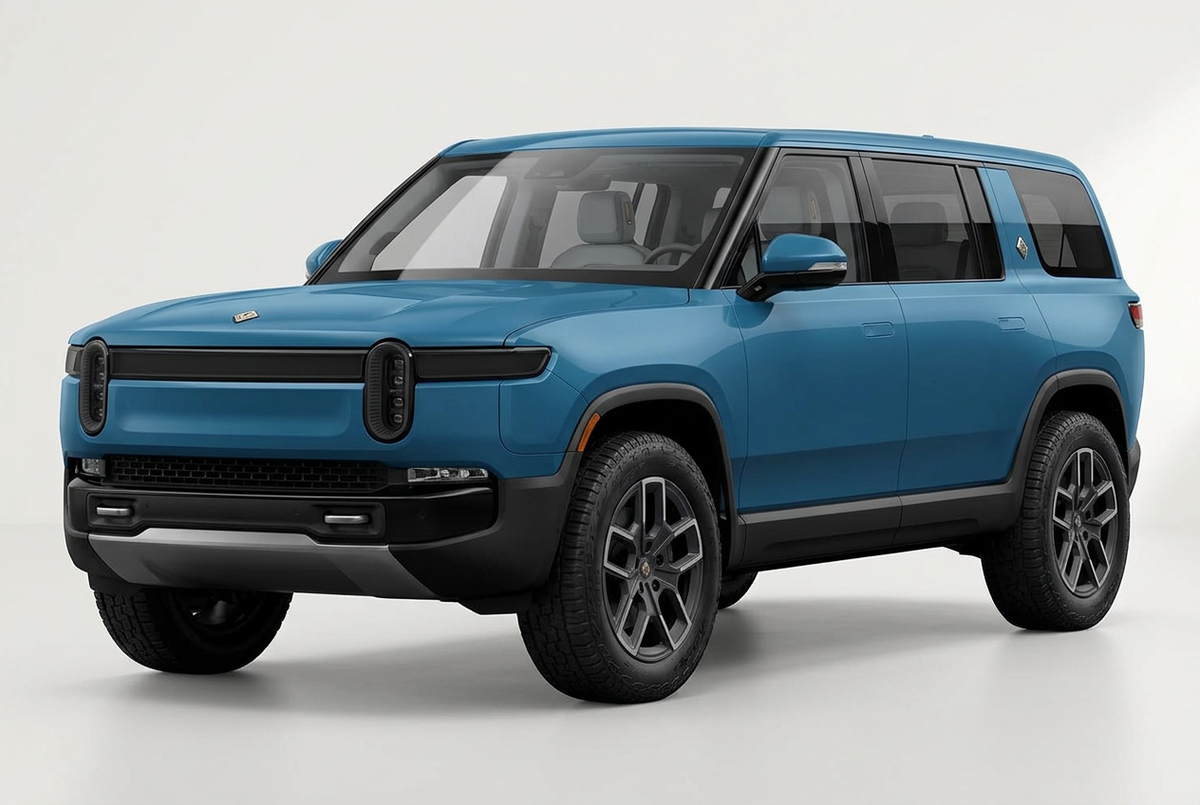 Rivian R1S (2022–2025) shown from a front three-quarter angle on a light studio background.