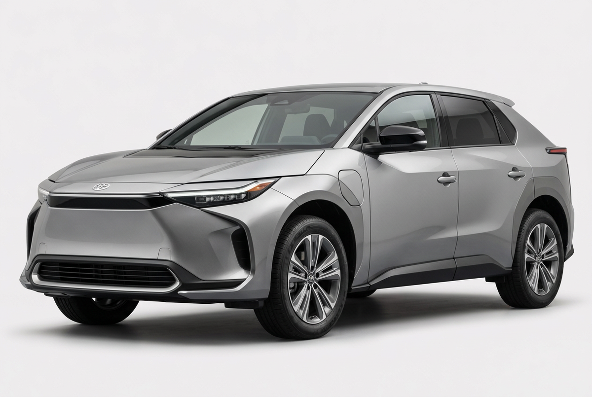 Toyota bZ4X (2022–2025) shown from a front three-quarter angle on a light studio background.