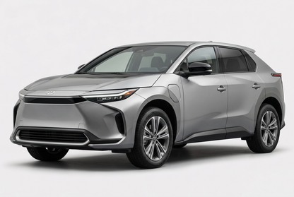 Toyota bZ4X (2022–2025) shown from a front three-quarter angle on a light studio background.