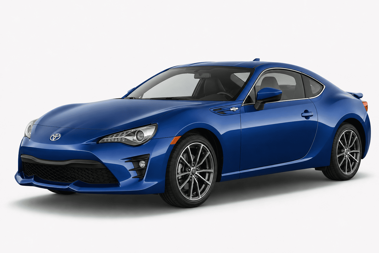 A blue Toyota 2SR-FZ coupe sports car shown from a three-quarter front angle on a light gray studio background.