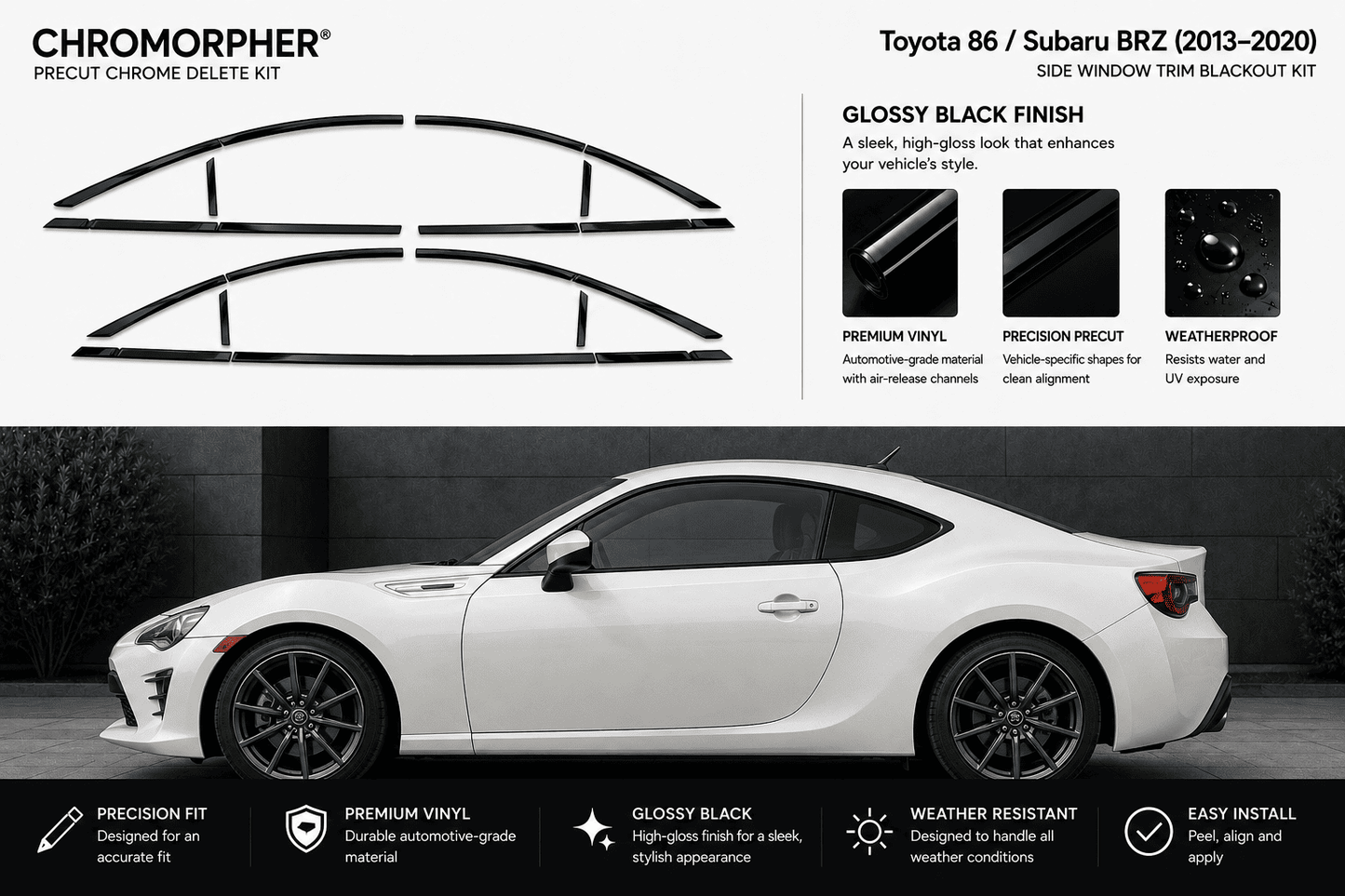 Toyota 86 / Subaru BRZ (2013–2020) Precut Chrome Delete Kit