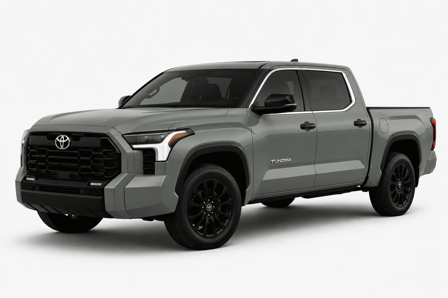A gray Toyota Tundra pickup truck shown from a three-quarter front angle on a clean, light gray studio background.