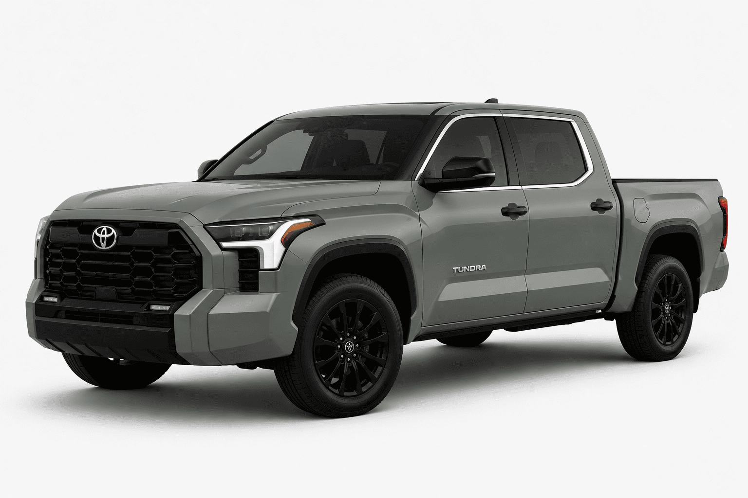 A gray Toyota Tundra pickup truck shown from a three-quarter front angle on a clean, light gray studio background.