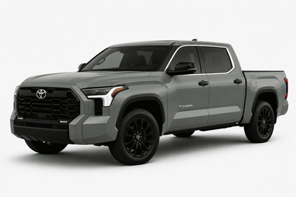 A gray Toyota Tundra pickup truck shown from a three-quarter front angle on a clean, light gray studio background.