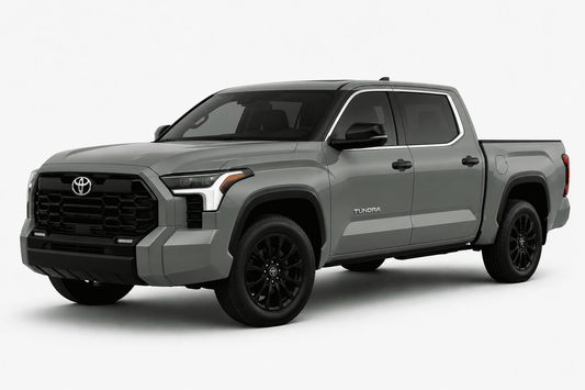 A gray Toyota Tundra pickup truck shown from a three-quarter front angle on a clean, light gray studio background.